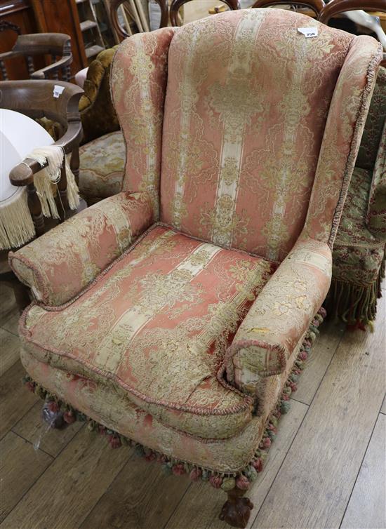 A Chippendale style mahogany wing armchair